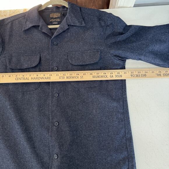 Pendleton The Original Board Shirt Mens Small Navy Blue Solid Virgin Wool Button - Picture 6 of 8
